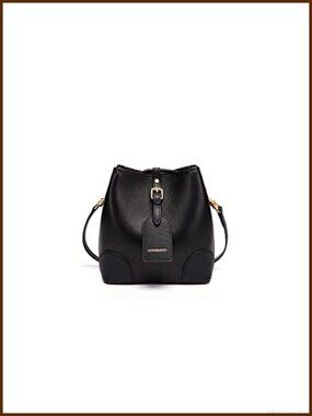 Genuine Leather Bucket Crossbody Shoulder Bag Drawstring Small